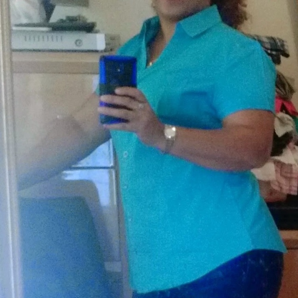 New York & Company Turquoise Button-Up Top